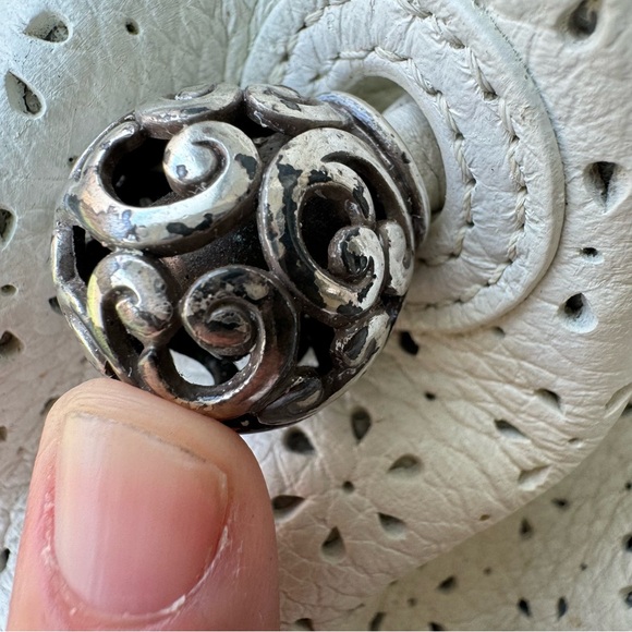 Brighton Perforated White Leather Bag with Heart Charm Dust Cover Included - Picture 11 of 14